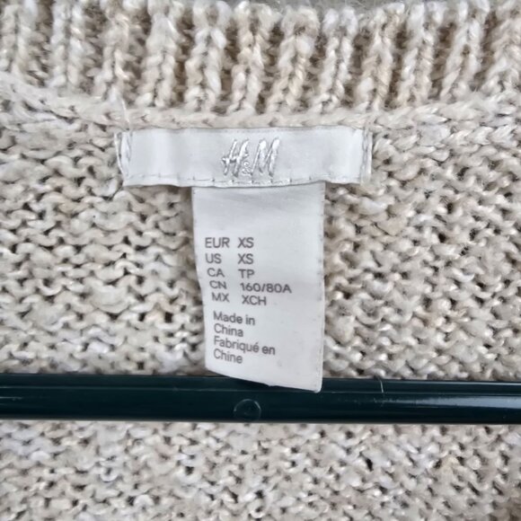 H&M Fringe Knit Sleeveless Cardigan Beige Acrylic Blend XS Layered Boho Vest - Picture 3 of 9